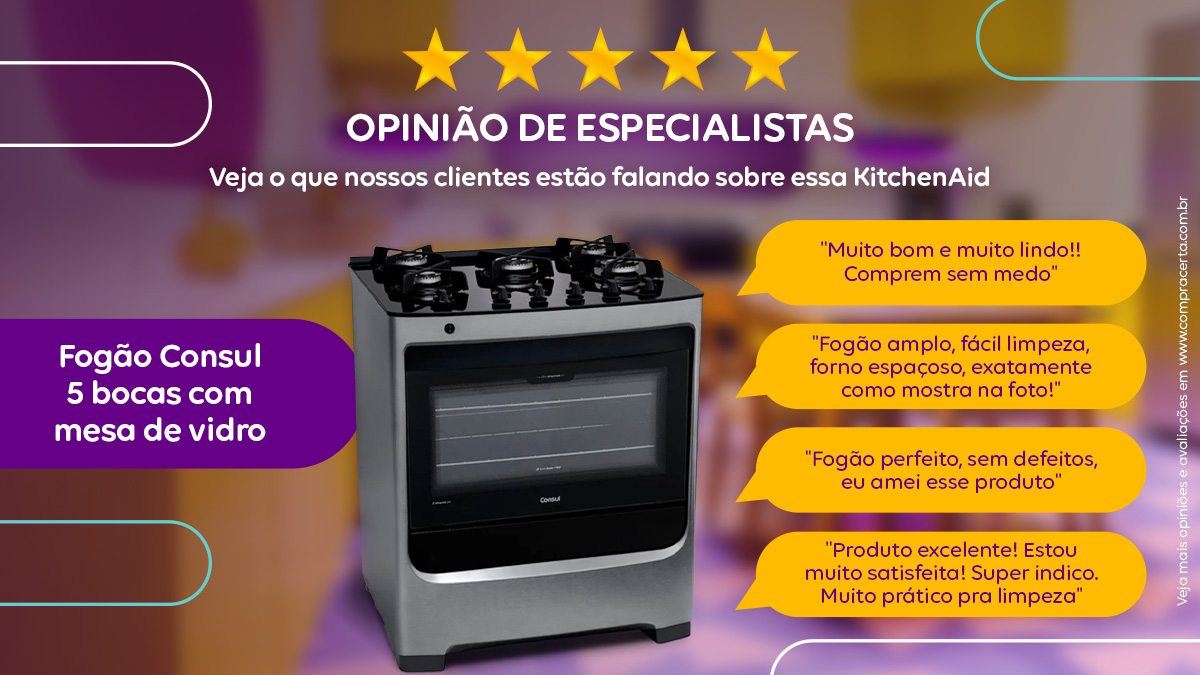 compracerta's tweet photo. Na hora de escolher o que casa com a sua casa, nada melhor do que a opinião dos melhores especialistas: Nossos clientes. Confira algumas opiniões sobre esse Fogão @consulbr 5 Bocas com Mesa de Vidro e corre pro site ➡️ https://t.co/ZMaRXyB7Jm para conferir o precinho especial! https://t.co/TWcHHZzUcd