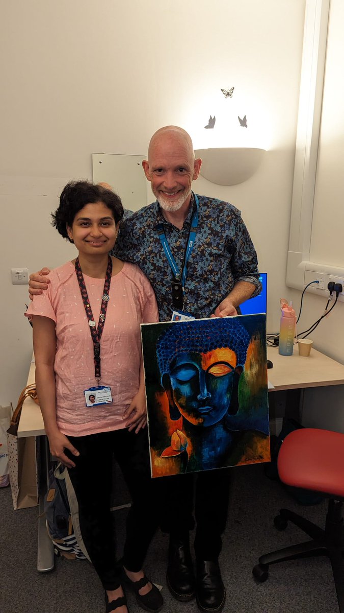 rob_wynn_TdF's tweet photo. @DrGoutomi @RMCH_BMTU @MadeleinePowys @ramyahn13 we say good bye to you Goutomi. Thanks for being with us, your hard work. Manchester is always yours. And what a painting!! You have many talents. Will hang in #BMTU Go well in India, always https://t.co/iGaDlhULFY