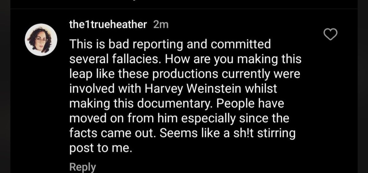 Quick dirty delete by #woacb This what got her sued by 7m and sis will never learn to stop accusing people of being associated and or being a Harvey Weinstein.