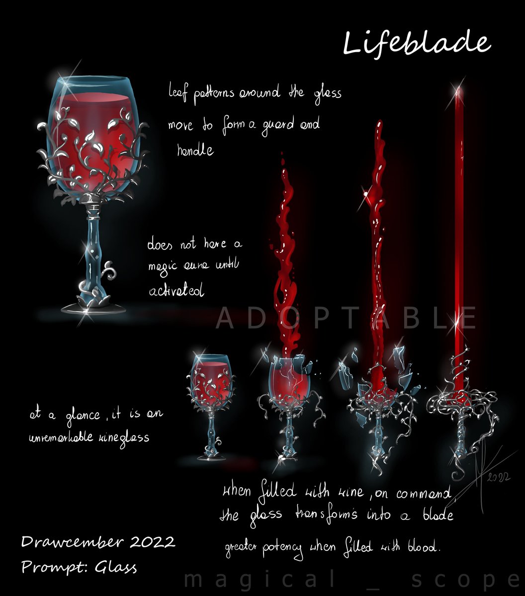 This syringe weapon design hit pretty hard outta nowhere, and the wineglass almost rivals it too.