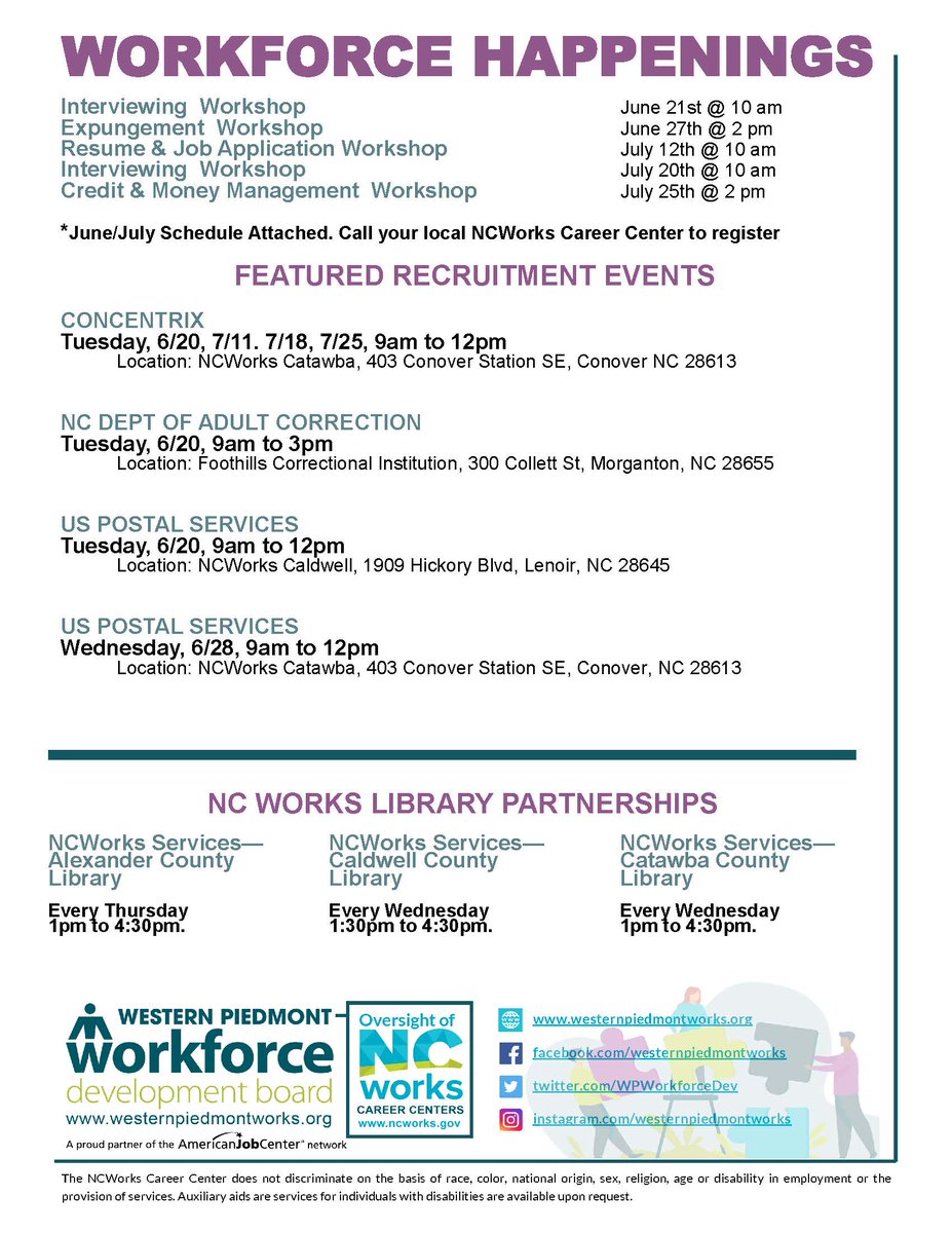 Weekly Workforce Happenings #ncworks #westernpiedmontworks