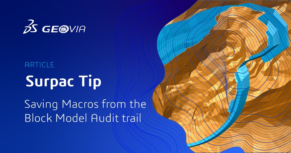PostSpitzer's tweet image. Are you viewing block models with graphical constraints, creating attributes, re-coding &amp;amp; depleting block model? As long as the audit trail is ticked when the model is created, all of these are stored in the model &amp;amp; can be saved as macro.

#Surpac tip - go.3ds.com/MGp