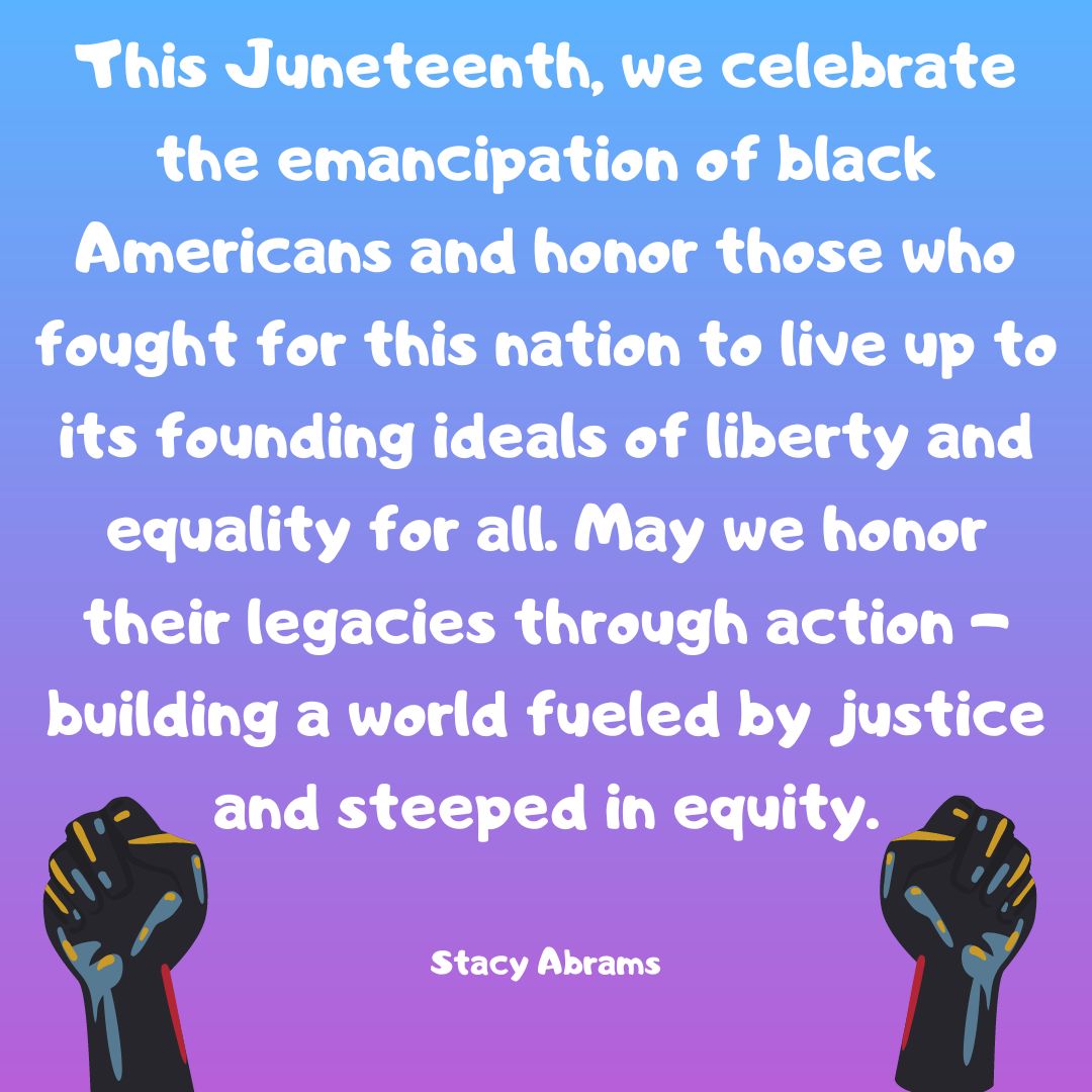 _okaywithit_'s tweet photo. "This Juneteenth, we celebrate the emancipation of black Americans and honor those who fought for this nation to live up to its founding ideals of liberty and equality for all. May we honor their legacies through action – building a world fueled by justice and steeped in equity." https://t.co/UoFWwDqWjB