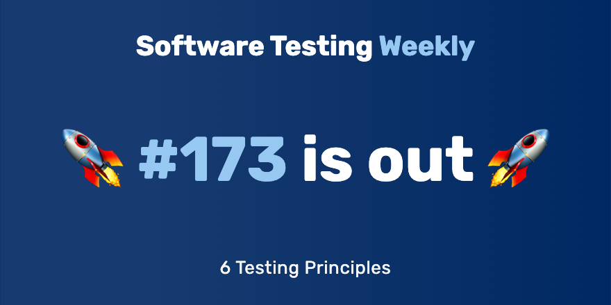Hey! 🙂

The 173rd issue is out!
softwaretestingweekly.com/issues/173

Congrats <a href="/newlight77/">Kong</a>, <a href="/TheRealTestify/">Testify</a>, @adhorn, <a href="/dialexnunes/">Diogo Nunes</a>, <a href="/eckyputrady/">Ecky Putrady</a>, @shiiyannn, <a href="/ckenst/">Chris Kenst</a>, <a href="/javisan81/">Javier Lopez</a>, <a href="/zhiminzhan/">Zhimin Zhan</a>, <a href="/lucgagan/">Luc Gagan</a>, <a href="/AutomatedTester/">David @automatedtester@mastodon.social</a>, <a href="/liyasthomas/">Liyas Thomas</a>, <a href="/JamesLuterek/">James Luterek</a>, @bahmutov and more!

#SoftwareTesting #QA
