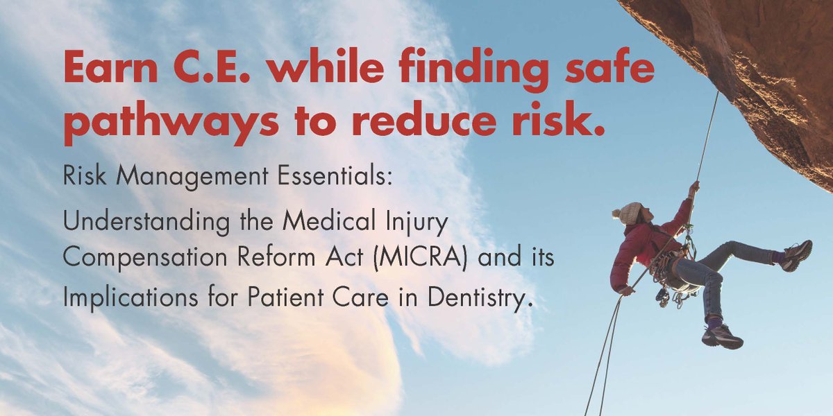 Earn FREE C.E.! California dentists are invited to learn about the recent changes to #MICRA. Join us virtually on Wednesday, June 21, from 5:30 - 7 p.m. PDT. Plus, earn 1 C.E. unit. 

Register today: ow.ly/aRAt50OOOmt.