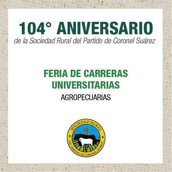 sociedadruralcs's tweet photo. 👉 La Sociedad Rural de Coronel Suárez los invita a la “Feria de Carreras Universitarias agropecuarias” que se realizará el 10 de julio, a las 9:30hs, en el salón de la SR de Coronel Suárez.

📌 Para más información pueden comunicarse al: 📞 2926 493040

#ruralsuarez #estudiantes https://t.co/FiGt5HBuRy