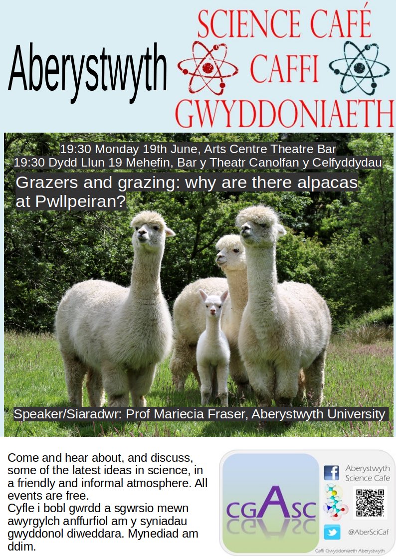 Abersci Cafe (@aberscicaf) on Twitter photo Thanks very much to <a href="/uplandresources/">Mariecia Fraser</a> for an excellent Aberystwyth Science Cafe talk this evening about grazing and the alpacas of Pwllpeiran. Thanks very much to <a href="/uplandresources/">Mariecia Fraser</a> for an excellent Aberystwyth Science Cafe talk this evening about grazing and the alpacas of Pwllpeiran.