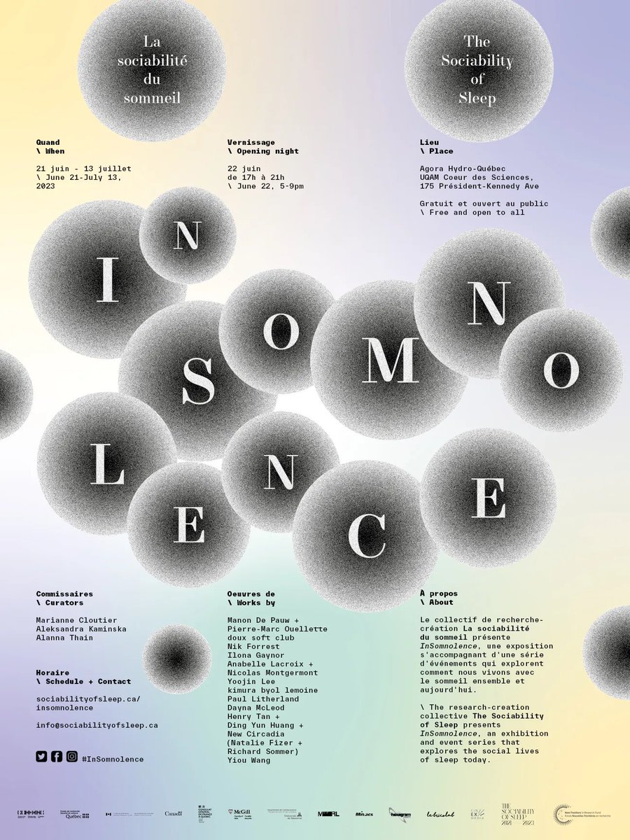 Excited to have work in Insomnolence <a href="/Soc_of_sleep/">The Sociability of Sleep</a> at Agora Hydro-Quebec in Montreal.

Radio Insomnia is an ephemeral online &amp; on-air radio station that explores the political &amp; poetic aspects of wakefulness &amp; insomnia by Anabelle Lacroix and <a href="/n_vs_m/">Nicolas Montgermont</a>.

sociabilityofsleep.ca/insomnolence/