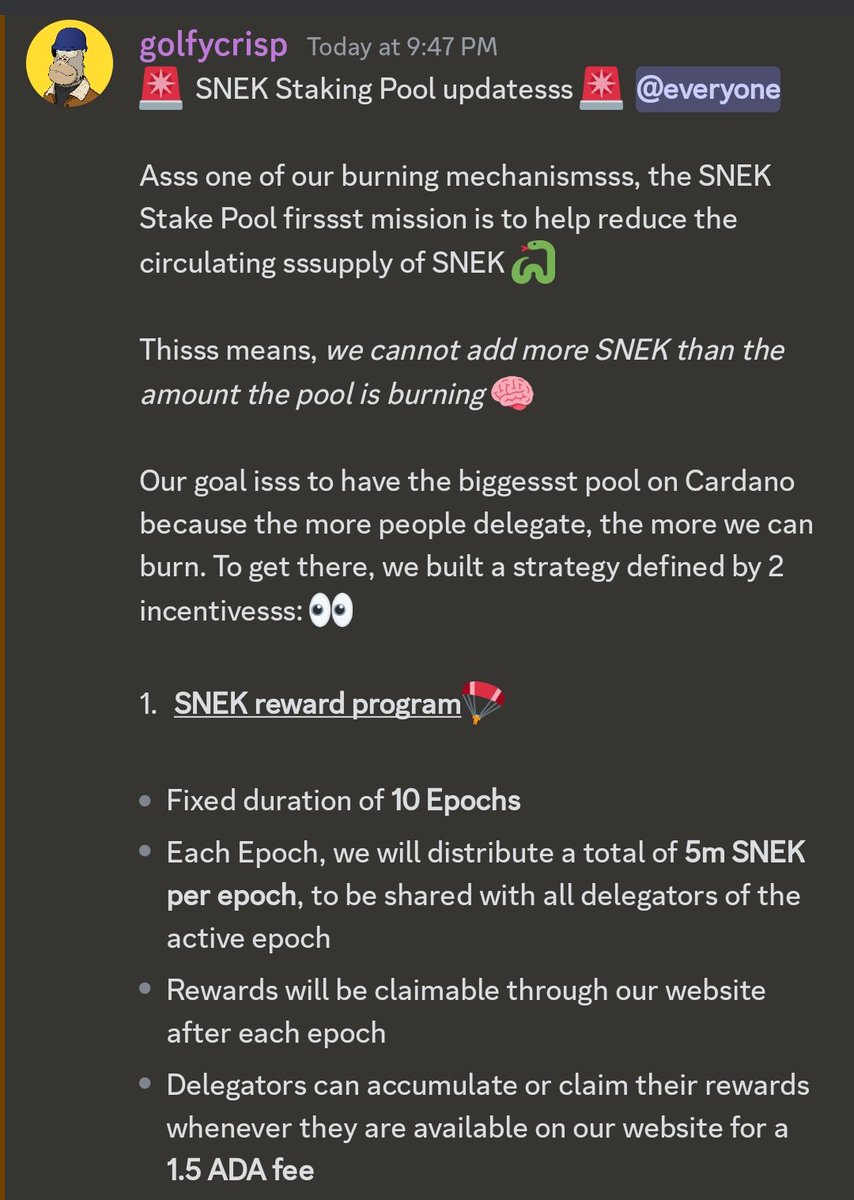 MagicBb10's tweet photo. $SNEK is taking burning mechanisms to the next level! ADA earnings from their stakepool are directed to buy $SNEK on @MinswapDEX which will be burned, creating constant buying pressure. This milestone not only rewards delegators but also strengthens the ecosystem.
@snekcoinada https://t.co/qx4CccIXDE