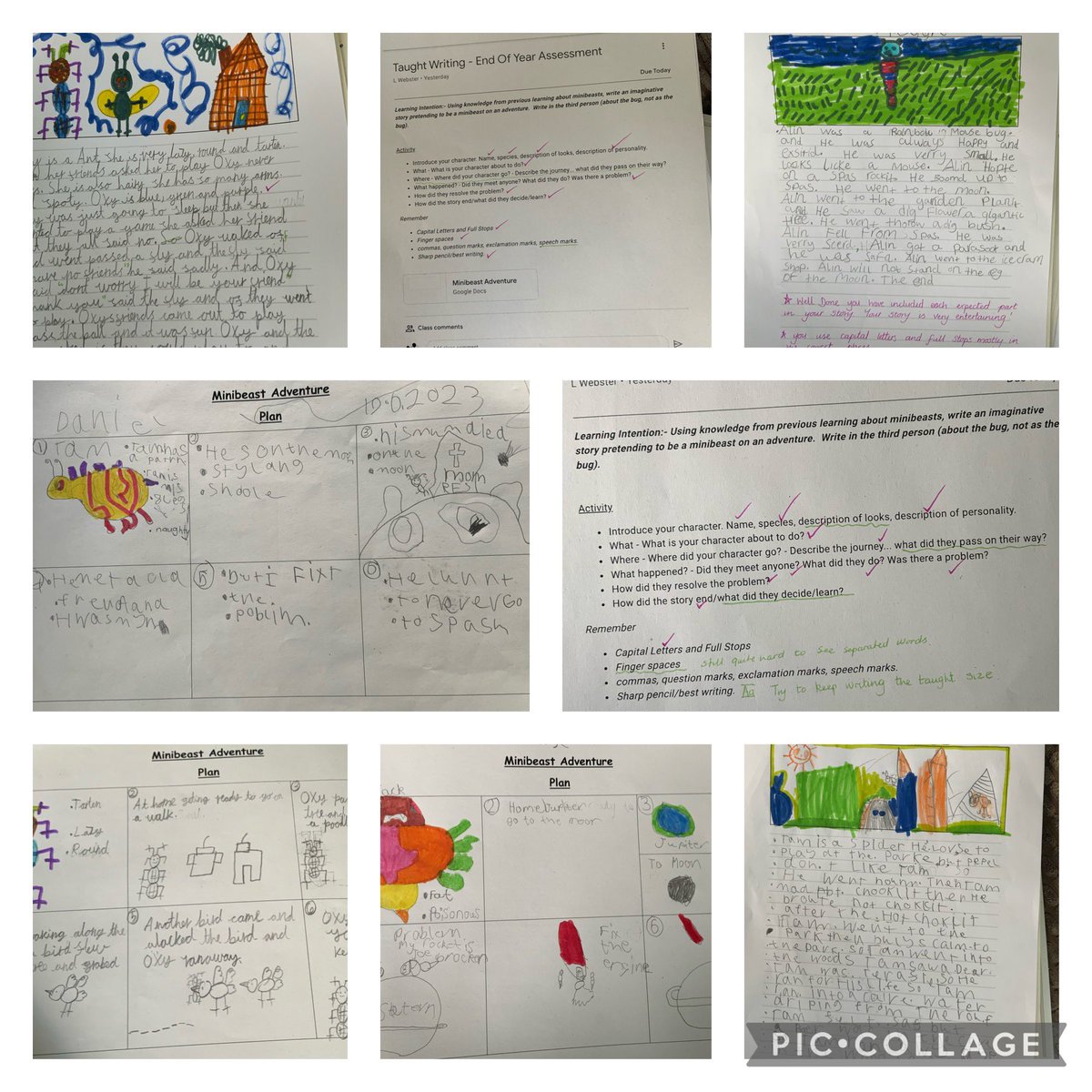 We had some visitors in P3/4 today, P 5 came to join us for the day. We wrote some stories about mischievous, or misfortunate mini beasts. Super Effort from all.