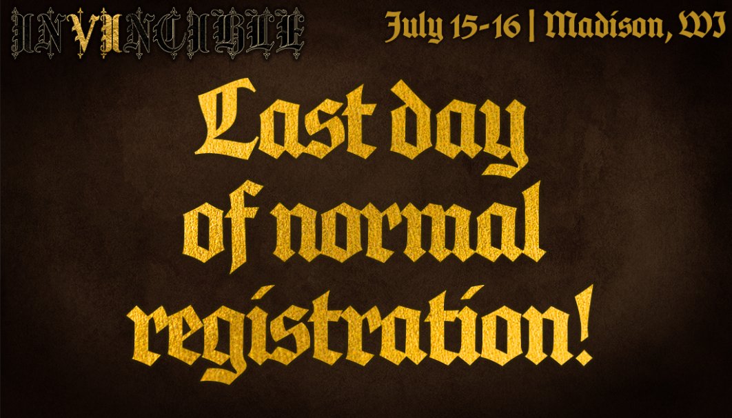 InvincibleWI's tweet image. All ye citizens far and wide do not let Sloth take 10 additional dollars from your sack of coins

TODAY 6/19 is the last day of normal registration and will be increasing to $50 at midnight!