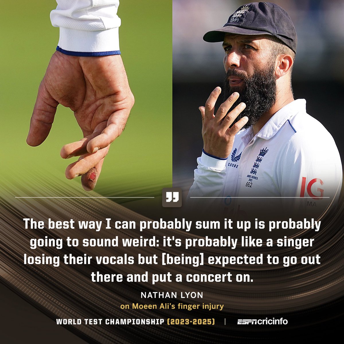 As a fellow offspinner, Nathan Lyon has 'a lot of sympathy' for Moeen Ali's hurt finger 😢

#ENGvAUS | #Ashes