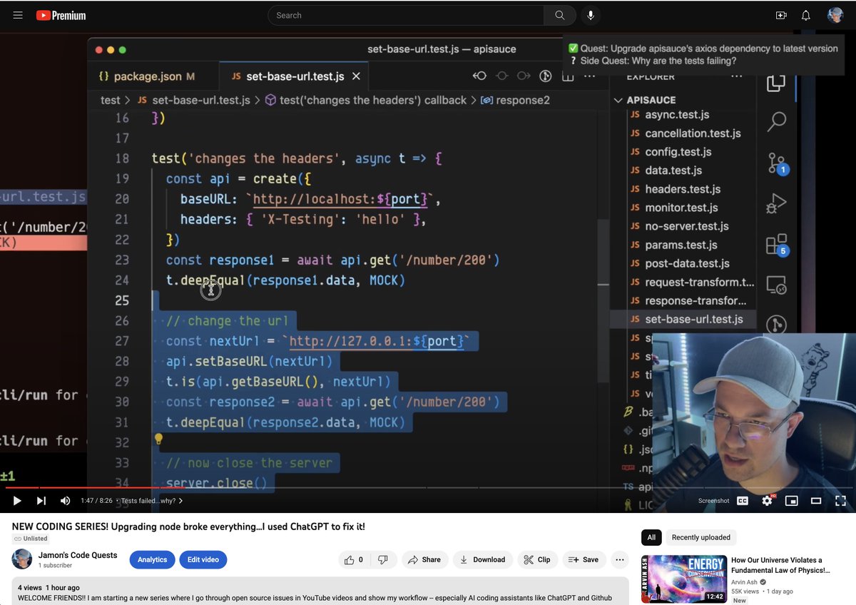 jamonholmgren's tweet image. Psst...friends...
Pre-subscribe to my new YouTube channel, "Jamon's Code Quests".
Planning to launch my first video tomorrow. 😅
youtube.com/@JamonsCodeQue…