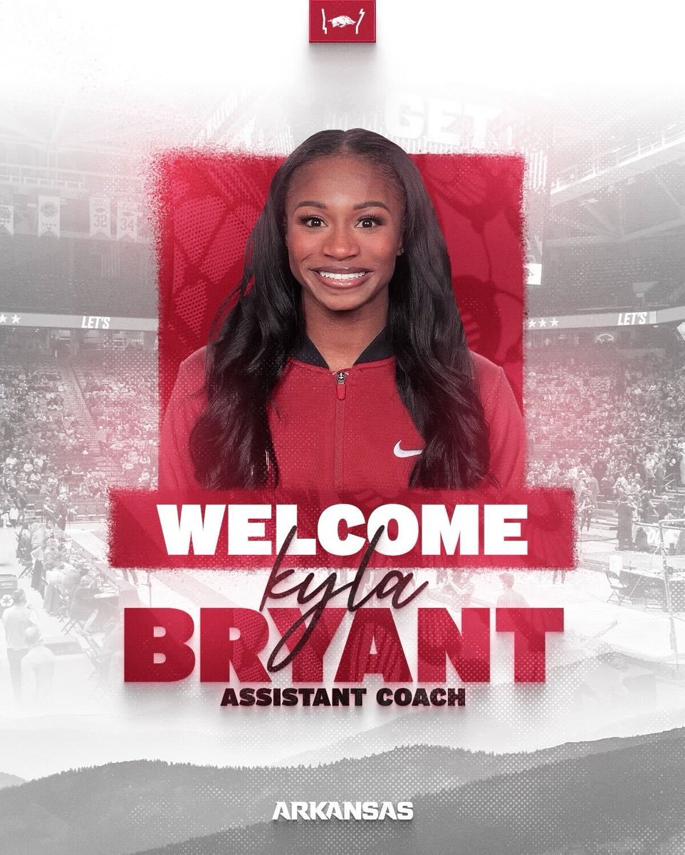 RazorbackGym's tweet photo. From the Bay to NWA, we've landed one of the best.

Could not be more excited to add All-American, Pac-12 champion and NCAA standout Kyla Bryant as an assistant coach! 🐗

Details ➡️ https://t.co/ClL9pxX8ys https://t.co/NyBiHndCBe