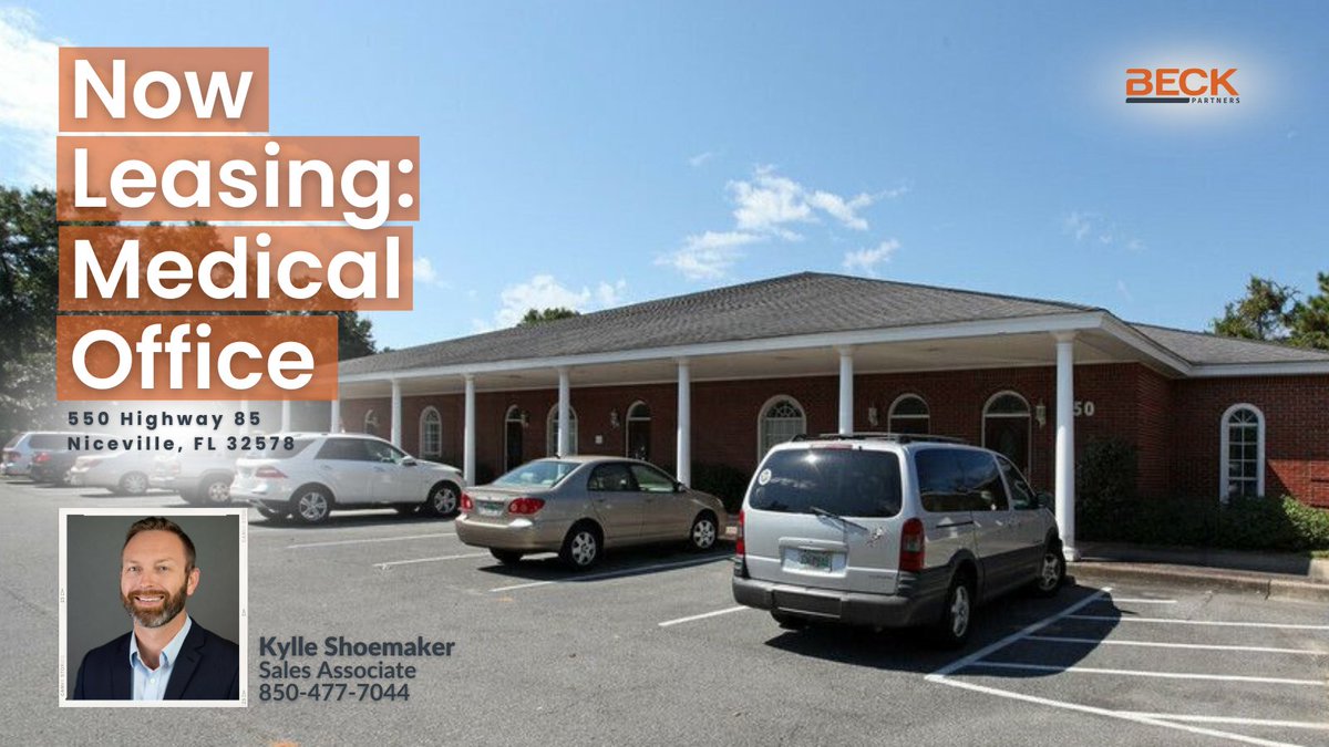 _TeamBeck's tweet photo. Located at the 𝗲𝗻𝘁𝗿𝗮𝗻𝗰𝗲 𝗼𝗳 𝗧𝘄𝗶𝗻 𝗖𝗶𝘁𝗶𝗲𝘀 𝗛𝗼𝘀𝗽𝗶𝘁𝗮𝗹 in Niceville, FL! 𝟮,𝟲𝟮𝟲 𝗦𝗙 space includes 3 𝗲𝘅𝗮𝗺 𝗿𝗼𝗼𝗺𝘀, 3 𝗼𝗳𝗳𝗶𝗰𝗲𝘀, 𝘅-𝗿𝗮𝘆 𝗿𝗼𝗼𝗺 &amp; 𝗿𝗲𝗰𝗲𝗽𝘁𝗶𝗼𝗻/𝘄𝗮𝗶𝘁𝗶𝗻𝗴 area. Contact Kylle:  850-477-7044. https://t.co/XIx35MCSus