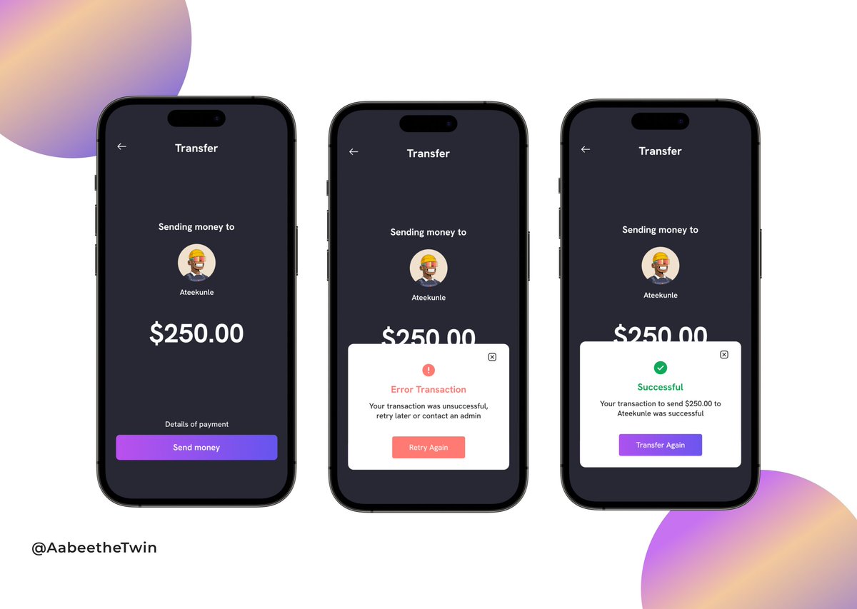 IAbasiye's tweet photo. error state of the transfer process!
#designclanchallenge #designclan #uiuxdesign #uidesign #popupdesign #day18 https://t.co/biqEhXNdHU