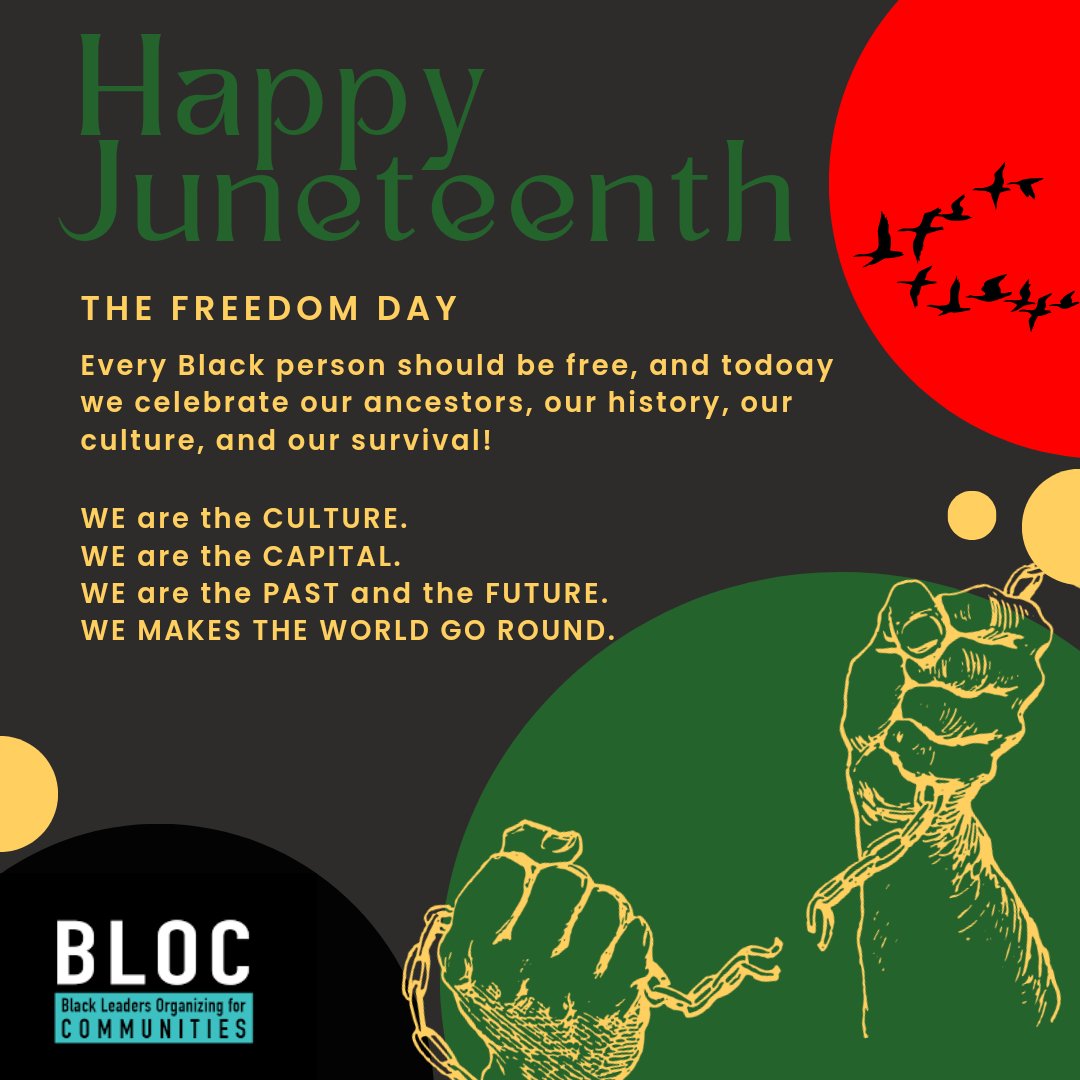 blocbyblocMKE's tweet photo. Happy Juneteenth!

We need Black people to rest today if you can, indulge in luxury however that looks for you, and celebrate yourself today in any way!

Non-Black allies, make sure to support Black people, Black orgs, Black Communities, and Black businesses today! https://t.co/GXaGjc3qTV