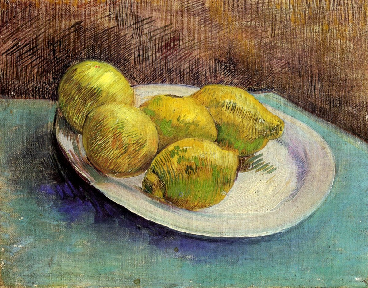 Still Life with Lemons on a Plate, 1887 wikiart.org/en/vincent-van…