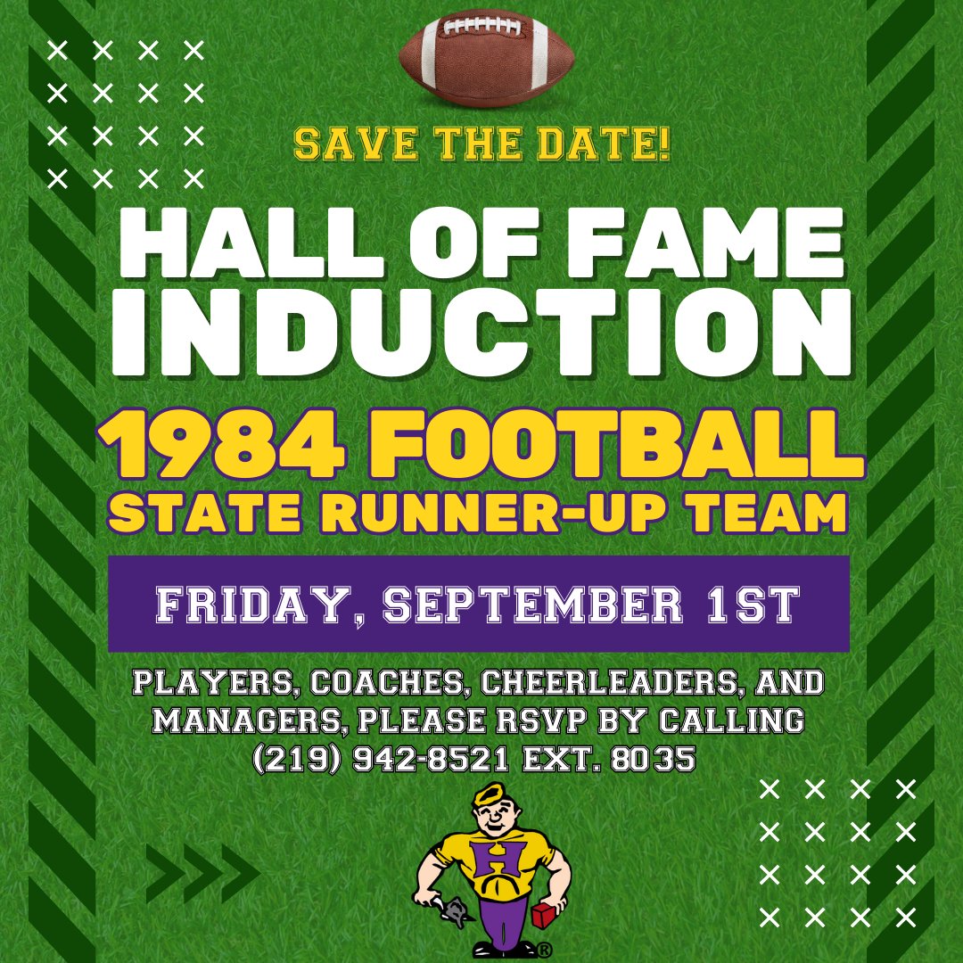 AthleticsHobart's tweet photo. Brickies - We are seeking players, coaches, cheerleaders, and managers from the 1984 Football State Runner-Up Team for Induction to the HHS Athletic Hall of Fame on 9/1/2023.  
RSVP ➡️ https://t.co/idqXw14rlZ 
or call (219) 942-8521 ext. 8035. https://t.co/Fkxzs9xDNz