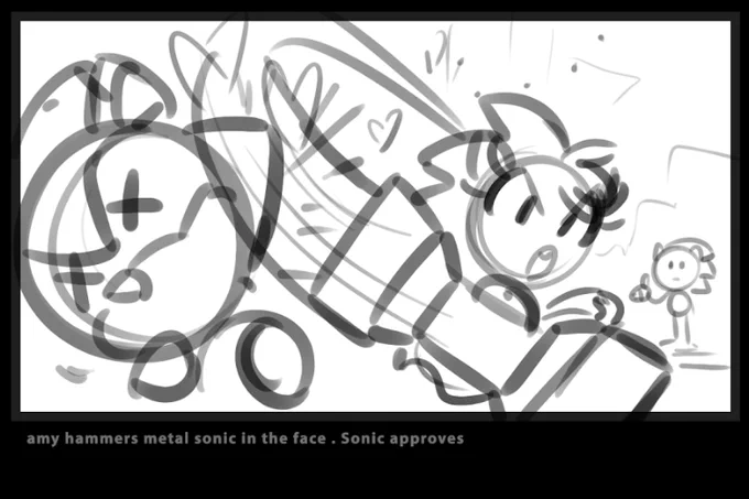 Hey gang! Thanks for liking the sonic piece I did for @sonic_hedgehog !   Here's the process I did to create it!  1. thumbnail 2. sketch pass 1  3. sketch pass 2  4. Paint!