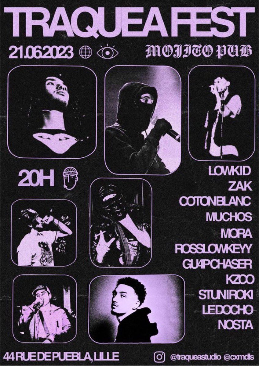 booska_p's tweet photo. TRAQUEA FEST
21.06.2023 ---- FROM 8PM

📍MOJITO PUB
44, rue de Puebla 
59800 LILLE

🐀 Évènement gratuit https://t.co/0aVg111Gtt