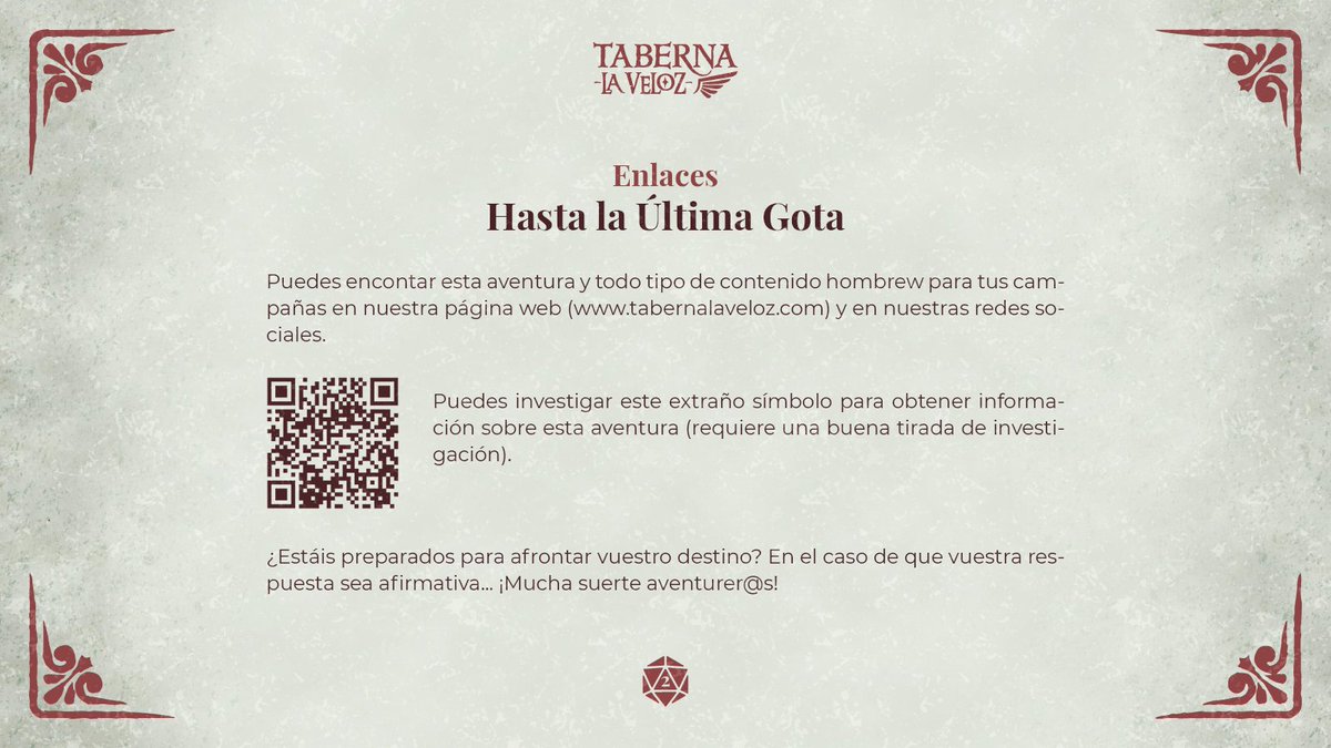 tabernalaveloz's tweet photo. ¿Estás buscando aventuras? En Taberna la Veloz hemos publicado un nuevo oneshot de dnd 5ª de forma gratuita en nuestra web, en este caso se trata de uno de los que pudimos disfrutar en el #Infrefest! 

Si te quedaste con las ganas de jugar la partida visita nuestra web!! https://t.co/XF2wRsCyal