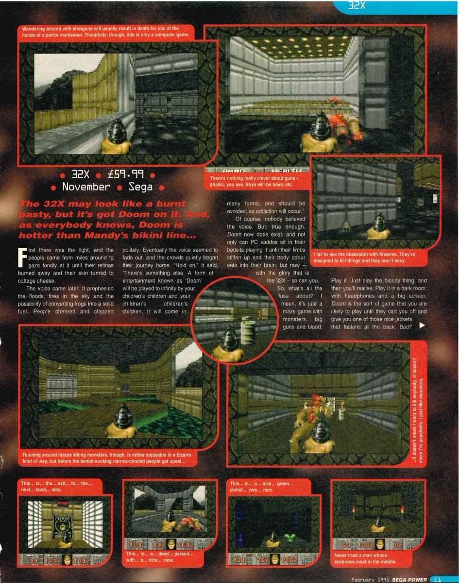 SegaMags's tweet photo. Take that, Dynamite Heddy!

@sega_powered  tells us why Doom 32X is the best SEGA game of 1994.

Taken from issue 63 of SEGA Power.

#sega #segamags #segapower #segapowered #Doom #32x https://t.co/L9zYOnh7wM