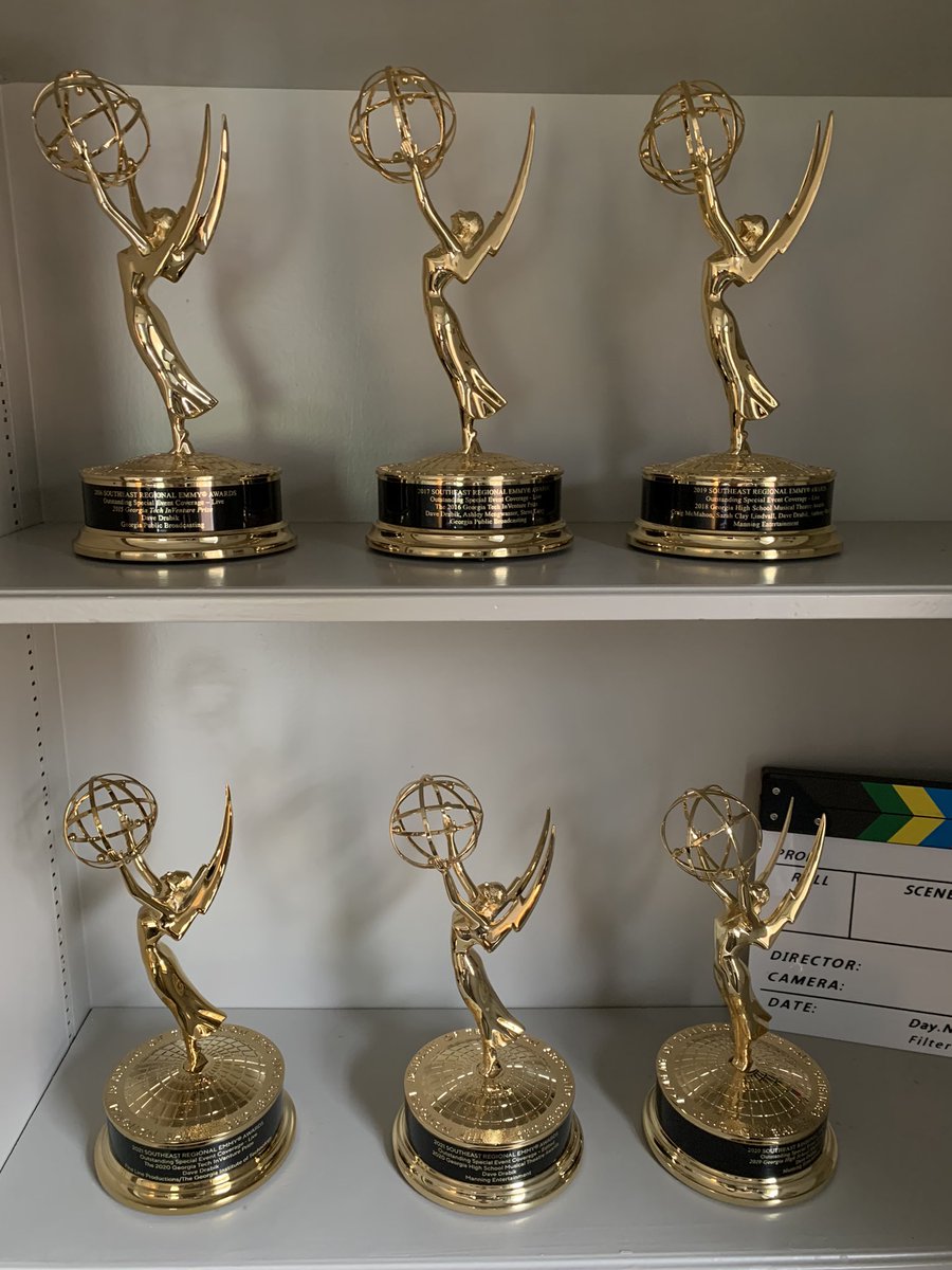 FineLinePro's tweet photo. Making room on the shelf for Emmy #7, which we won Saturday night for the 2022 GA High School Musical Theatre Awards. HUGE thanks to @artsbridgega and everyone on our team! #shulers #musicaltheatre https://t.co/XFvcbt6tXs