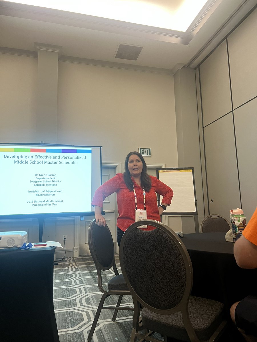 AMLE's tweet photo. “A master schedule is for the kids, it’s not for the adults. I’m making a schedule based on student needs.” 

@LaurieBarron taking a deep dive into the #middleschool master schedule at #AMLELeaders https://t.co/l8IUcUuBnN