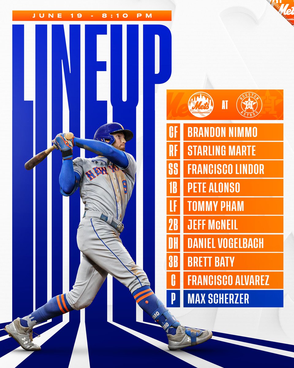 Three-gamer in H-Town. #LGM

🆚 Houston
💪 <a href="/Max_Scherzer/">Max Scherzer</a>
📺 <a href="/SNYtv/">SNY</a>, <a href="/MLBNetwork/">MLB Network</a>
📻 @wcbs880