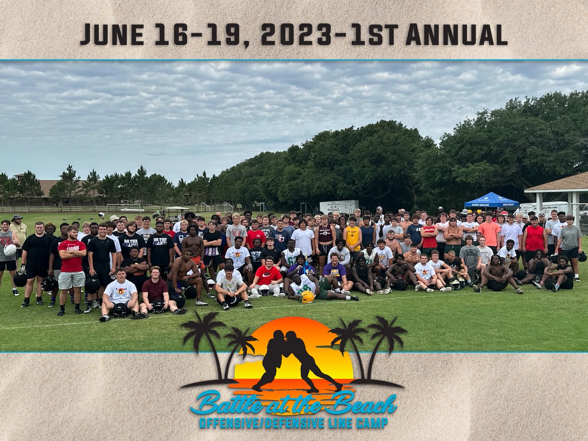 These guys made history this weekend. Our first annual Battle at the Beach OL/DL Camp was a huge success. Players got better, built relationships and made memories! Can't wait to see this thing get bigger and even better next year! #BATB23