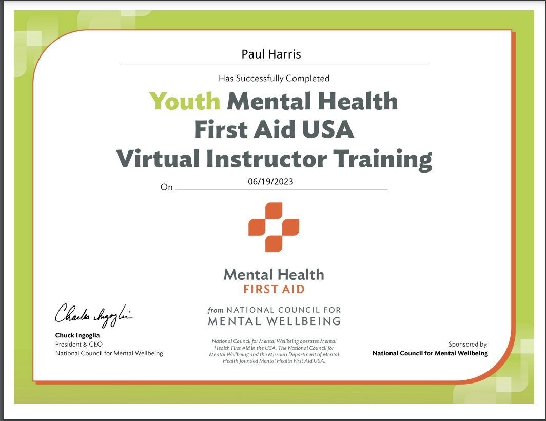 Shout out to the leadership of @EnergeticCnslr and the support of @StewardSchool to get a brother trained in @MHFirstAidUSA. Can't wait to serve in this way! #scchat #IntegrityMatters #antiracistsc