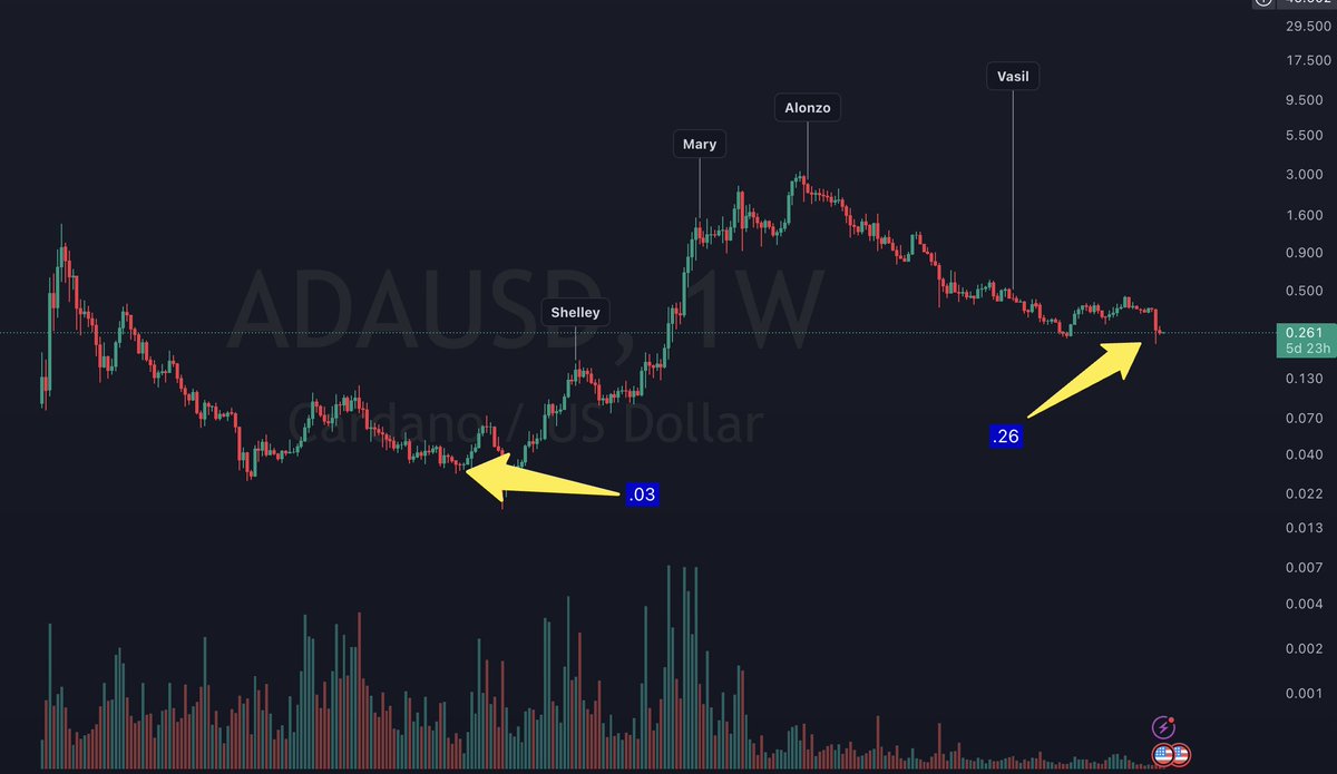 Before the last bull market, $ADA was .03, without staking, multi-asset ledger, smart contracts, or DeFi Now before this next bull market, $ADA is sitting at .26, now having all the above, & withstanding an attack by the SEC I am just waiting to see what happens next #Cardano