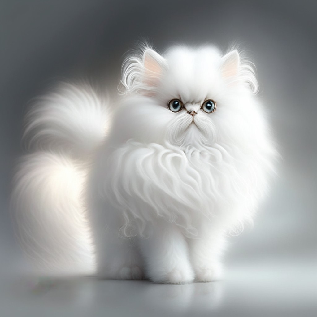a graceful white Persian cat, with its fluffy fur and dainty demeanor, enchanting all with its delicate beauty and regal charm. #ChibiOfGracefulCat #FluffyFur #RegalCharm