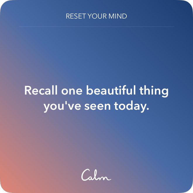 Recall one beautiful thing you’ve seen today. #ResetYourMind #DailyCalm