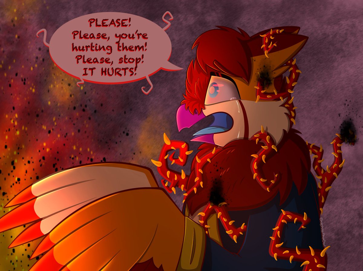 GraphiteTheOwl's tweet photo. A moment from the Spellbound SMP - SB!Graphite feels their pain as they burn 🦉🔥
#spellbound #spellboundsmp #smp #furry #fursona https://t.co/dmbaM5WepD
