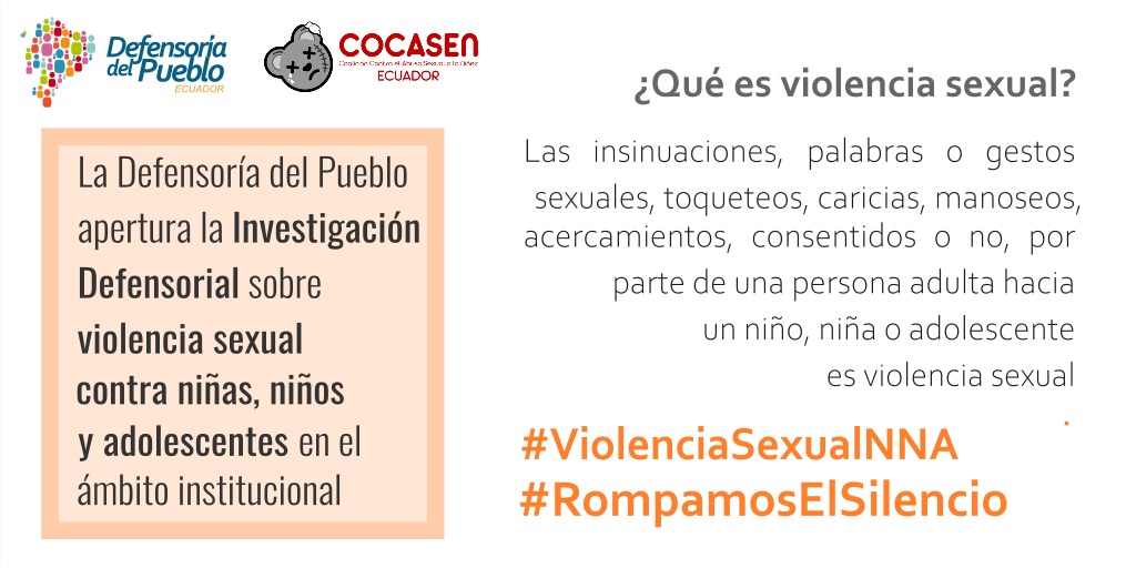 No podemos ignorar más estas terribles cifras! Mañana, @DEFENSORIAEC abre una investigación defensorial para abordar la violencia y abuso sexual contra NNA. Juntos, rompamos el silencio y exijamos justicia💪✊✊😡
 #RompamosElSilencio