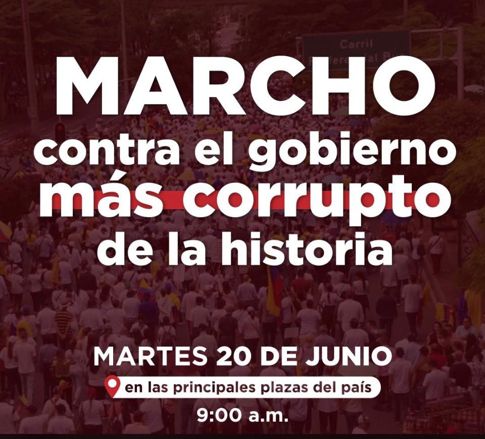 A marchar ' contra el gobierno más corrupto de la historia' ... #JuicioPoliticoAPetro 
#AlaCalle20deJunio 
#ALaCalle20J
