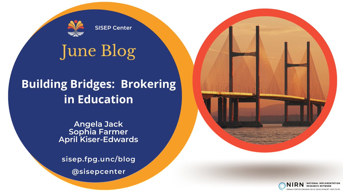 Brokering is a skill that #Implementation Specialists need to support the development of relationships and knowledge transition.  Read this month's #blog, Building Bridges: Brokering in Education.
sisep.fpg.unc.edu/blog/building-…
#ImpPractice @AprilKE18 @zfarmers @AthomasJack