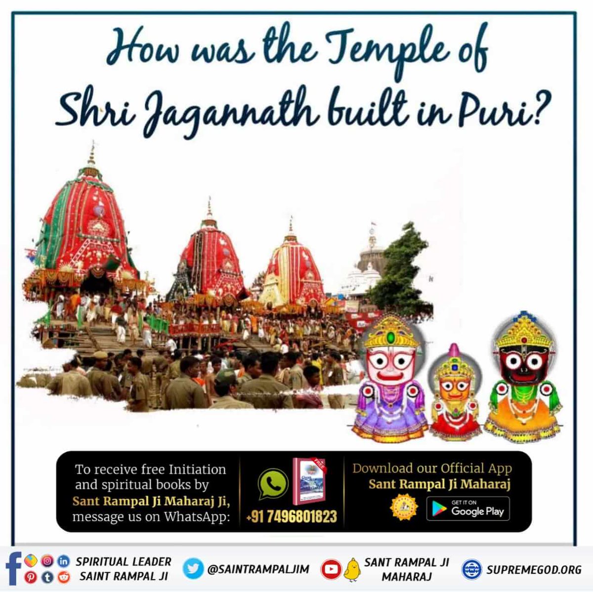 Must know the #TrueStoryOfJagannath on the occasion of #JagannathYatra or #RathYatra2023.

▪️ How was the Temple of Shri JaganNath built?
▪️ Who is the real Lord Jagannath?

For knowing the answer of these questions please do read sacred book Gyan Ganga by Sant Rampal Ji Maharaj.