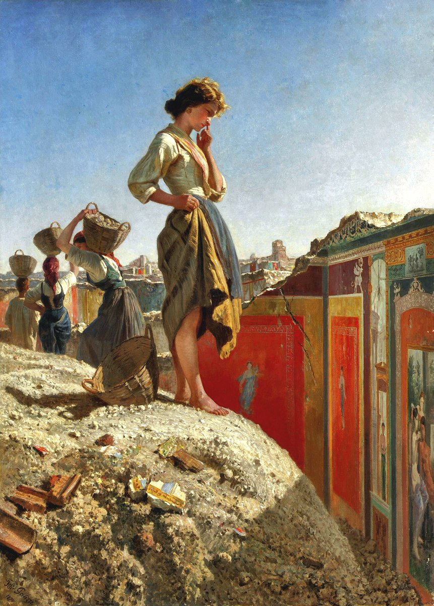 Filippo Palizzi (1818-1899) -  'Italy. Pensive girl at the excavations of Pompeii'