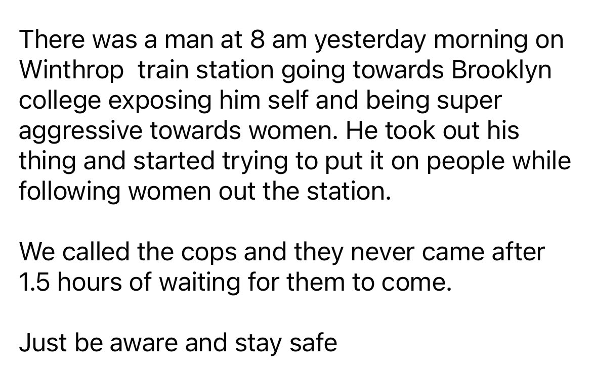 PLGNAnyc's tweet photo. Seems to be the same guy who was aggressively exposing himself at the Winthrop 2/5 station last week - and @NYPD71Pct didn’t even show up to the call? What gives? https://t.co/plnVqSHgsW