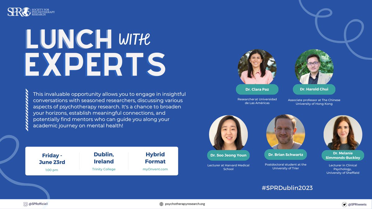👉 On Friday, June 23rd, at 1:00 PM, we  invite you to join us for #LunchWithExperts 

🔍 It's a chance to broaden your horizons, establish meaningful connections, and potentially find mentors who can guide you along your academic journey!

#SPRDublin2023