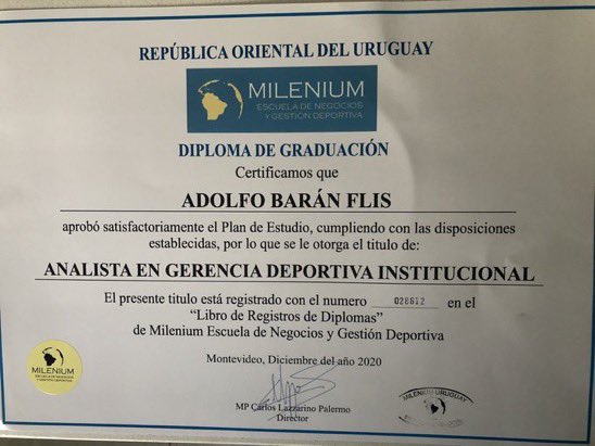 Entrenador de fútbol profesional, Gerente Deportivo, Analista en marketing , Administración Deportiva y ahora Grado superior en Dirección de Instituciones Deportivas. Cubrir todas las áreas y seguir aprendiendo ….