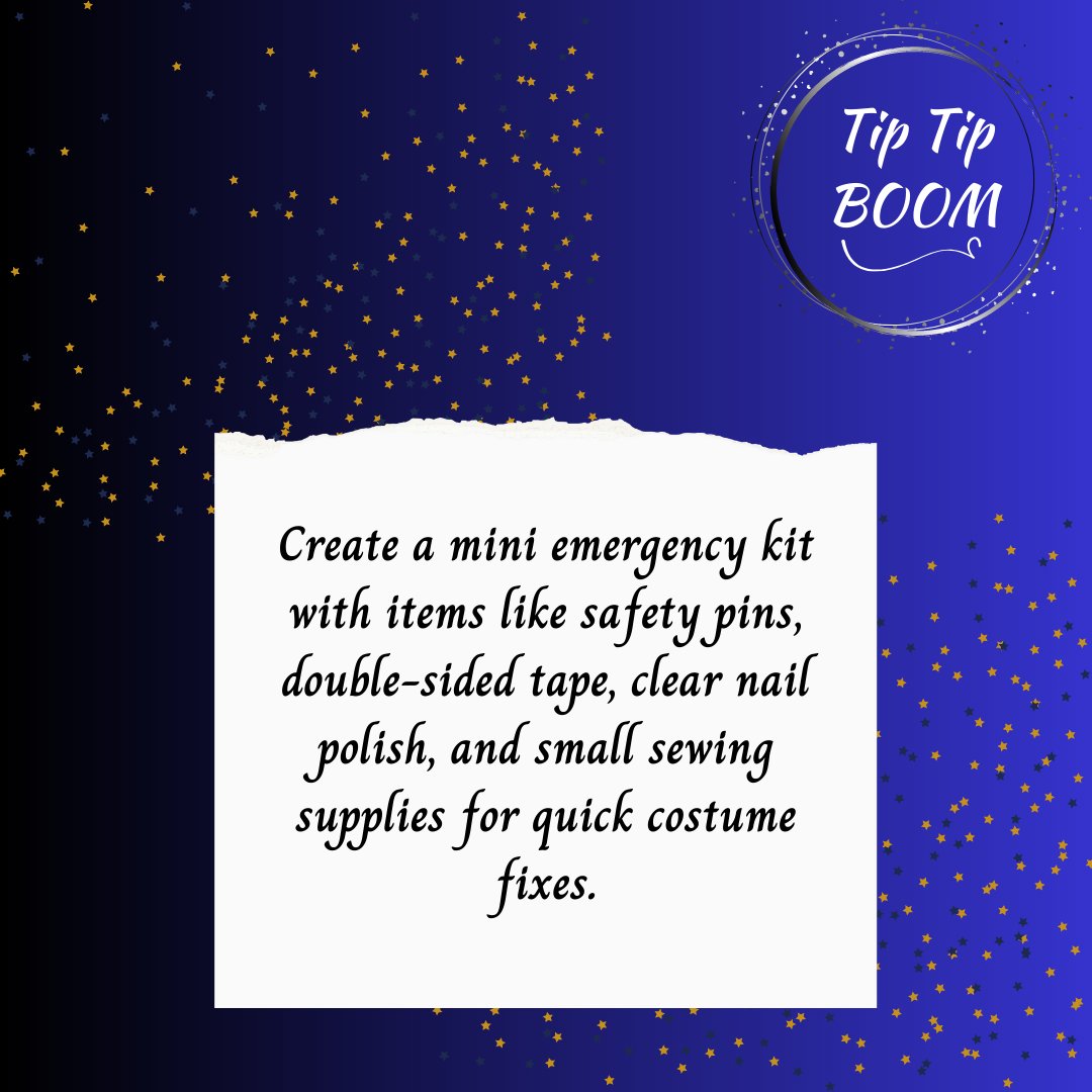 Tip Tip BOOM #10 
Create a mini emergency kit with items like safety pins, double-sided tape, clear nail polish, and small sewing supplies for quick costume fixes.
What have you needed in your emergency kit in theatre?

#tiptipboom #broadway #emergencykit #theatre #tips #boomtips