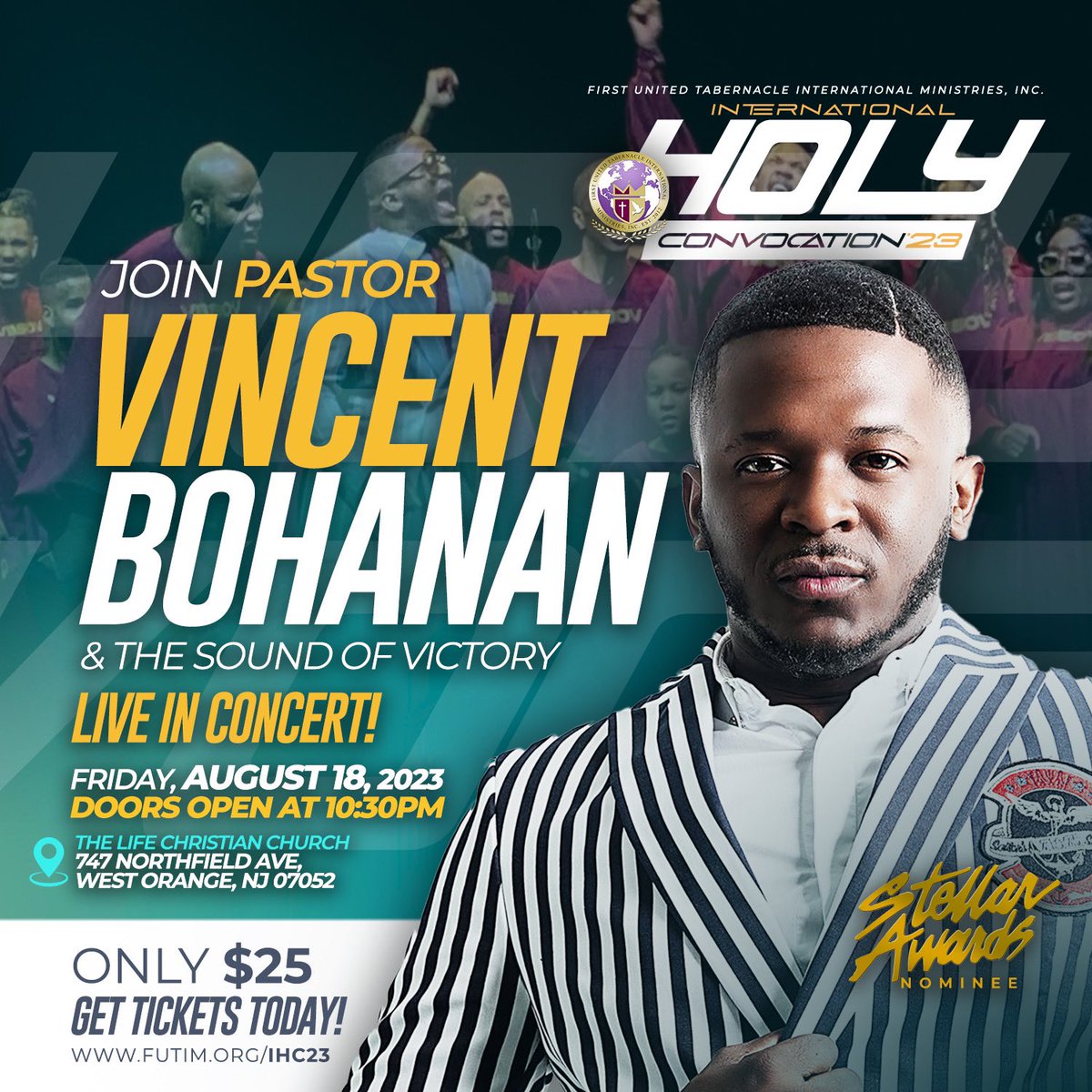 OfficialFUTIM's tweet photo. It is with great anticipation that we welcome Stellar Award Nominee, Pastor Vincent Bohanan &amp; SOV LIVE in our late night concert during #futimihc2023! REGISTER today to receive a SPECIAL DISCOUNTED RATE that will INCLUDE a concert ticket PLUS seminars &amp; more. #vincentbohanansov https://t.co/zPqsOQclHz