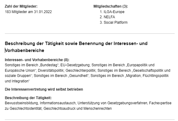 Transparenztweet (die Translobby, die es angeblich nicht gibt) #Selbstbestimmungsgesetz 

Transgender Europe, e.V. (TGEU)
Lobbyregisternummer: R001584
Zahl der Mitglieder:183 Mitglieder
Zuwendung von der EU Kommission für Justiz, Verbraucherrechte und Gleichstellung: 360.001 bis…