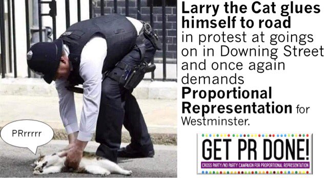 #BorisJohnson 
MPs back #PartyGateReport ❗️

Larry the Cat stages protest 
on hearing the news that 7 Tory MPs actually voted against & the majority abstained❗️

Larry  Demanded #ProportionalRepresentation 
& the scrapping of the #ProtestBill whilst resisting arrest ❗️
#GetPRDone
