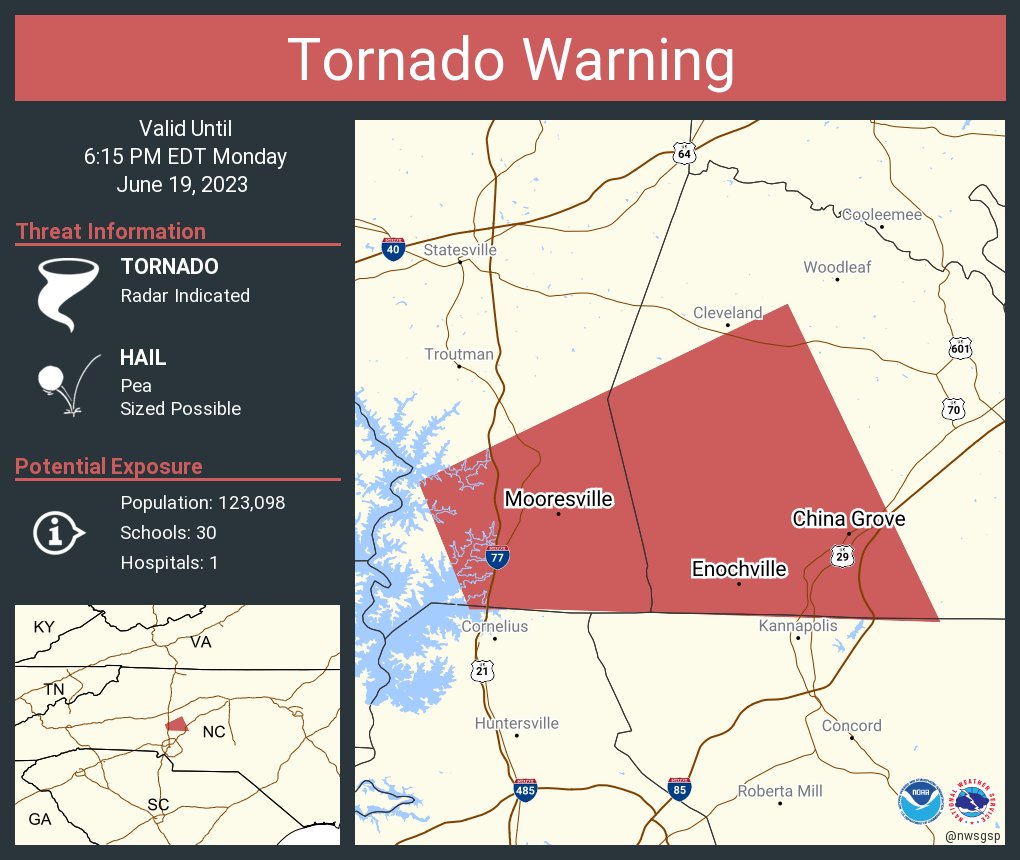 Tornado Warning including Mooresville NC, China Grove NC and  Landis NC until 6:15 PM EDT