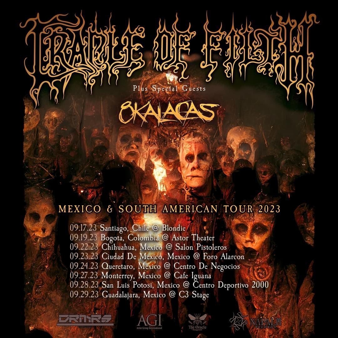 It's tour announcement time - we're heading to Chile, Colombia and Mexico this September!

#cradleoffilth #schecter #schecterguitars #darkglass #darkglasselectronics #newtone #newtonestrings #mooer #mooeraudio #fishman #dslstraps #bass #metal